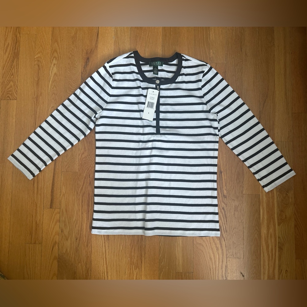 Ralph Lauren Black and White Striped Long Sleeve Tee